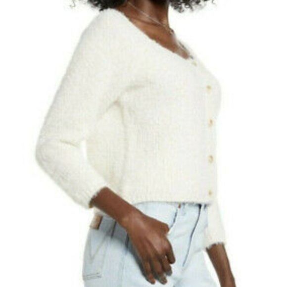 Cotton Emporium Ivory Button Up Eyelash Crop Cozy Sweater Super Soft Size L - Picture 3 of 11
